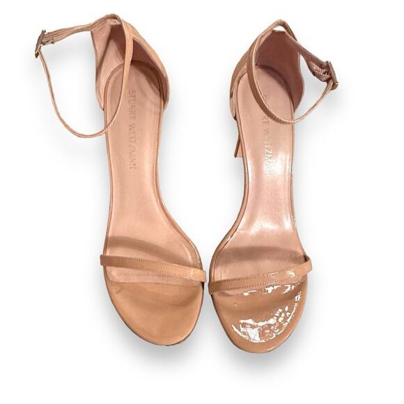 Stuart Weitzman Nudistrong Patent‎ Leather Ankle Wrap High Heel Sandals Sz 9.5 - Picture 2 of 13